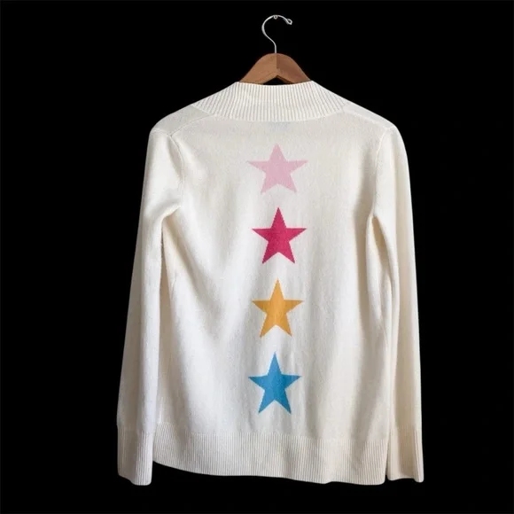 Two Bees Cashmere Stars Open Front Cardigan Sweater Ivory Off White Cozy Shawl S - Picture 4 of 8